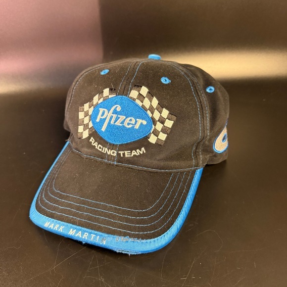 Pfizer Racing Team Mark Martin Chase Authentics Black Blue Cotton Hat Mens OSFM